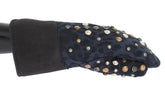 Dolce & Gabbana Gray Wool Shearling Studded Blue Leopard Gloves
